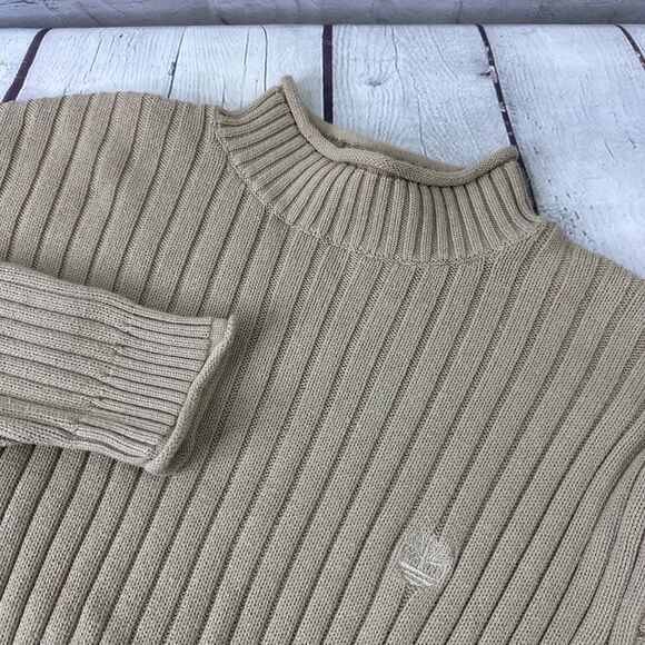 Vintage Timberland Sweater Mens Large Beige Thick Ribbed‎ Knit Grandpa 80s 90s - Picture 1 of 12